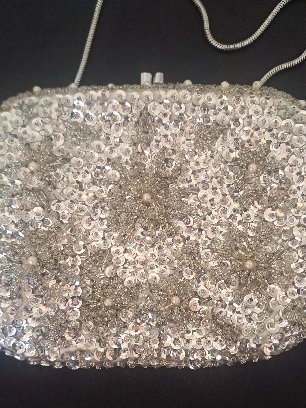 Hand Made In The Crown Colony Of Hongkong Silver Sequin Evening Wristlet Clutch